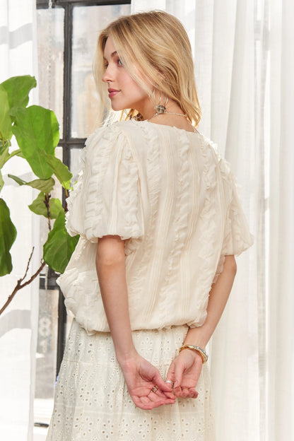 ADORA Solid Puff Sleeves Knit Top