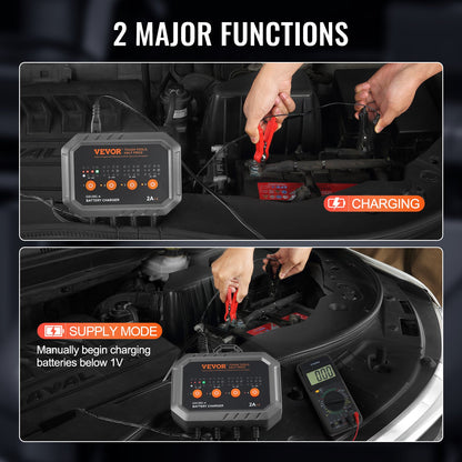 VEVOR Smart Battery Charger, 8-Amp, LiFePO4 Lead-Acid Car Battery Charger, Fully-Automatic Charger Maintainer Desulfator For Boat Motorcycle Lawn Mower Golf Cart Marine Deep Cycle