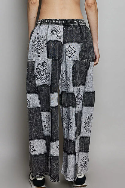 POL Drawstring Patchwork Wide Leg Pants