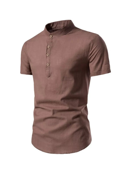 Men's Plus Size Mandarin Collar Short Sleeve Shirt