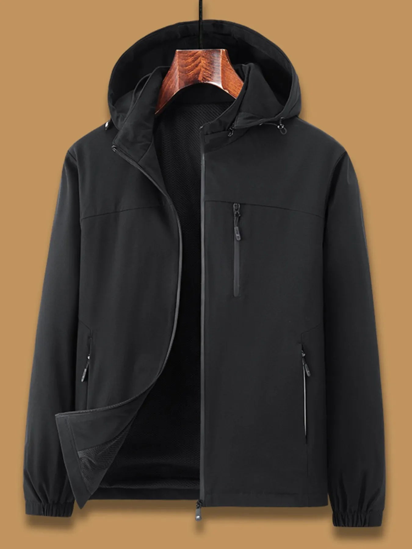 Men's Plus Size Zip Up Long Sleeve Hooded Jacket