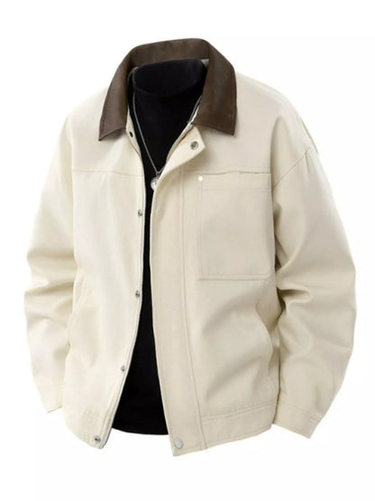 Men's Plus Size Contrast Collar Casual Jacket