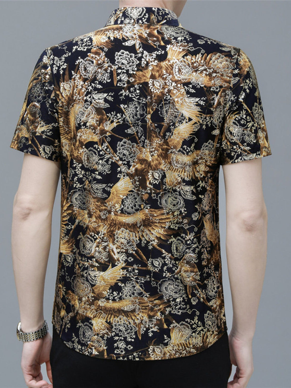 Men's Plus Size Printed Button Up Short Sleeve Shirt