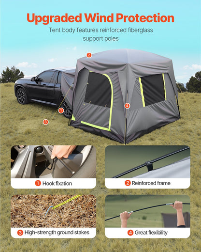 SUV Tent For Camping, 10FT L X 8FT W, Waterproof PU2000mm Spacious Double Layer Design For 5-8 Person, SUV Camping Tent With Mesh Windows, Includes Rainfly & Storage Bag, For Outdoor Activities