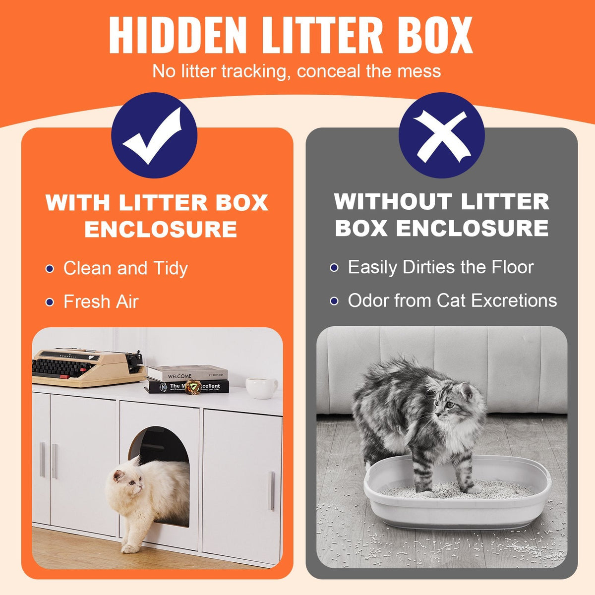 VEVOR Cat Litter Box Enclosure Wooden Litter Box Furniture Hidden  White