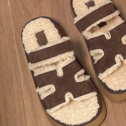 Fluffy Platform Velcro Slippers