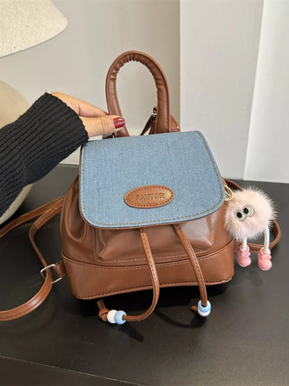 Mini Leather Drawstring Backpack Bag