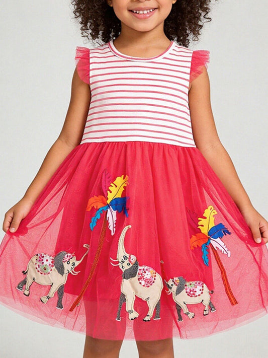 Children's Striped Top Elephant Tulle Dress