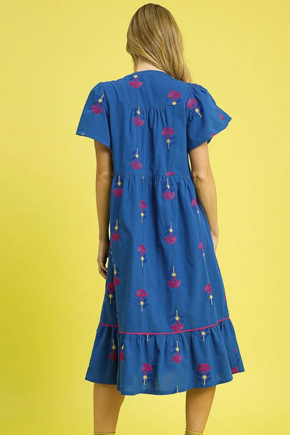 Umgee Embroidered Tiered Midi Dress