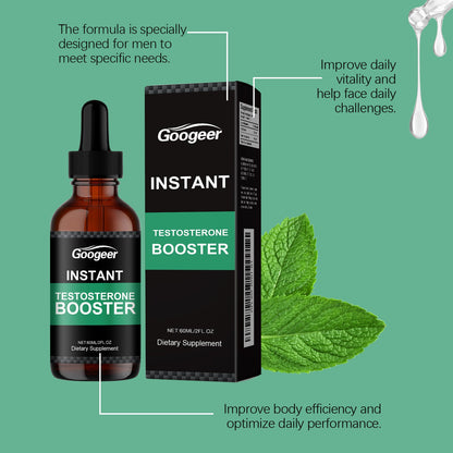 Instant Testosterone Booster Drops, Natural Dietary Supplement With Shilajit & Ginseng Extract, Fast Absorption Energy Support For Men, 60ml