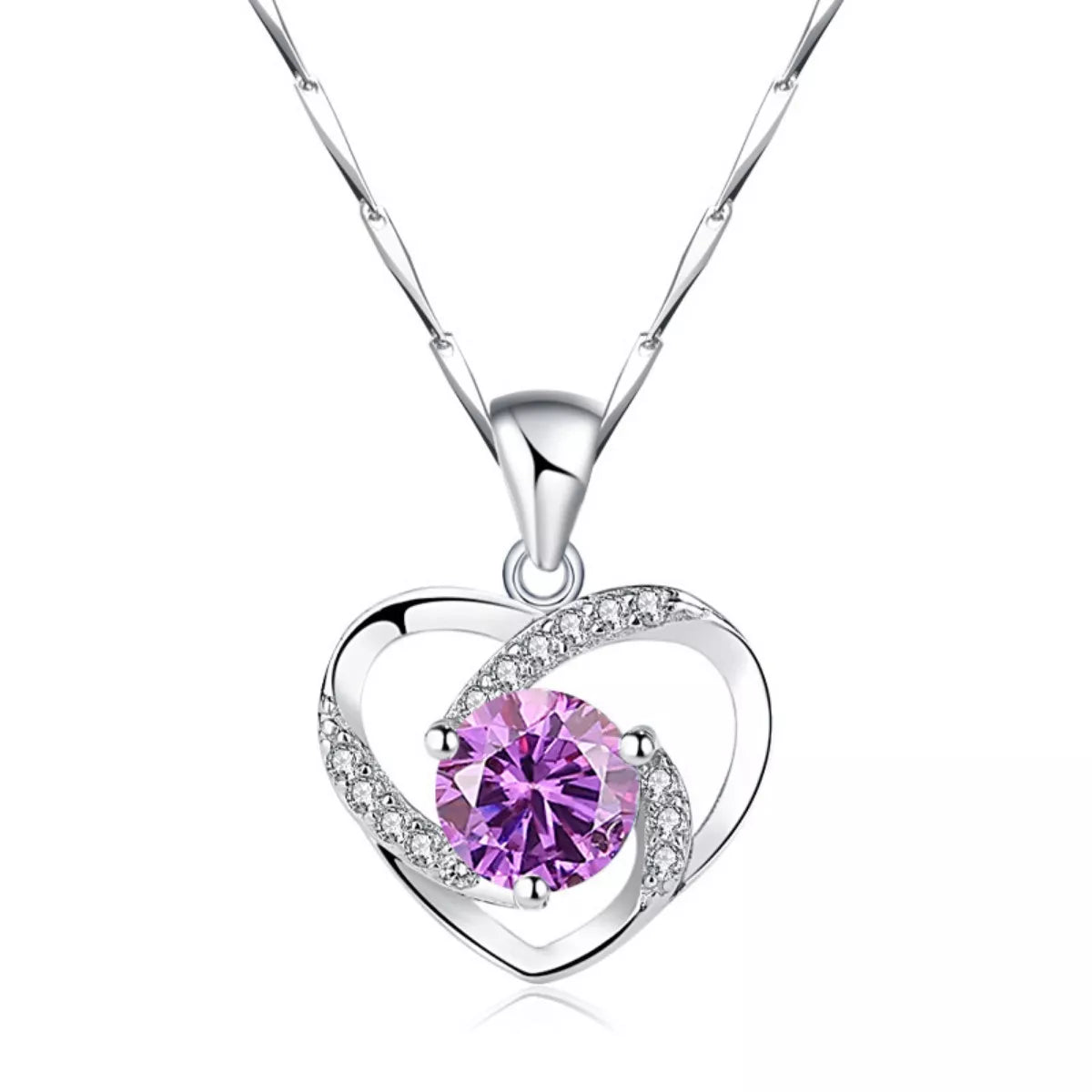 925 Sterling Silver Zircon Heart Necklace