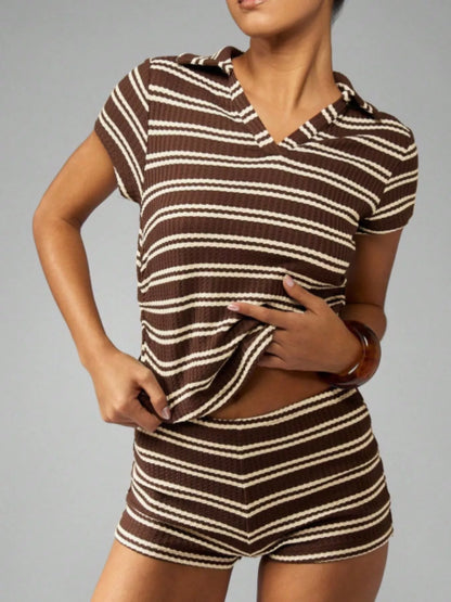 Striped Knit Short Sleeve Top & Shorts Set