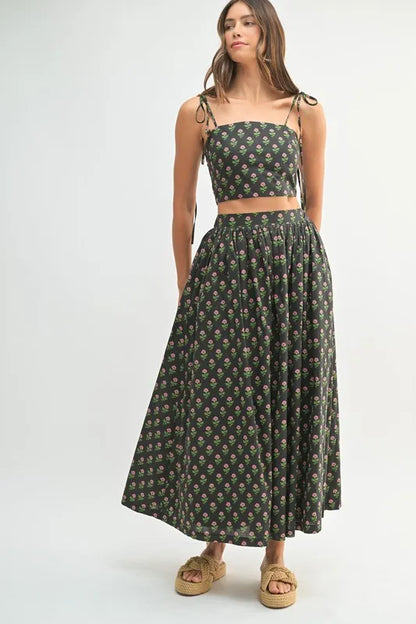 MABLE Floral Crop Top and Skirt Set