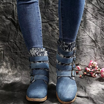 Embroidered Round Toe Boots