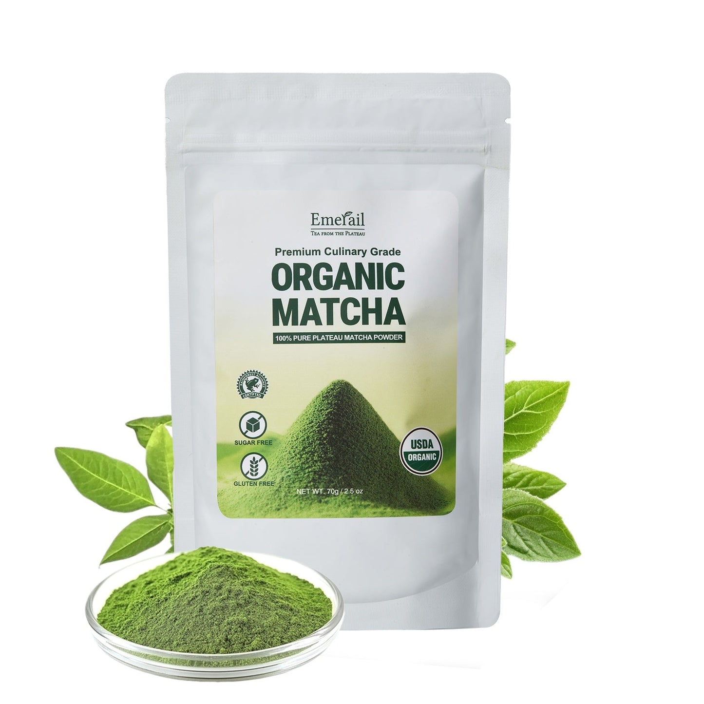 Matcha--Emerail Premium Culinary Grade Organic Matcha Green Tea Powder,Premium Unsweetened,100 Pure Matcha Powder,Smoothies,and Baking 70g 2.5oz-Ships From US-Tea-Coffee Mate