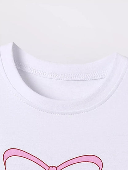 Children's Color Block Bow Short Sleeve Dress