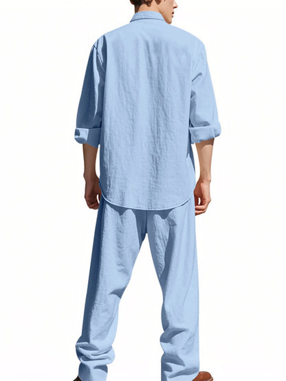Men's Full Size Button Up Shirt and Pants Set Plus Size