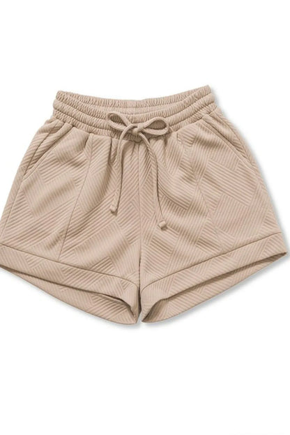 Zenana Textured Knit Jacquard Drawstring Shorts