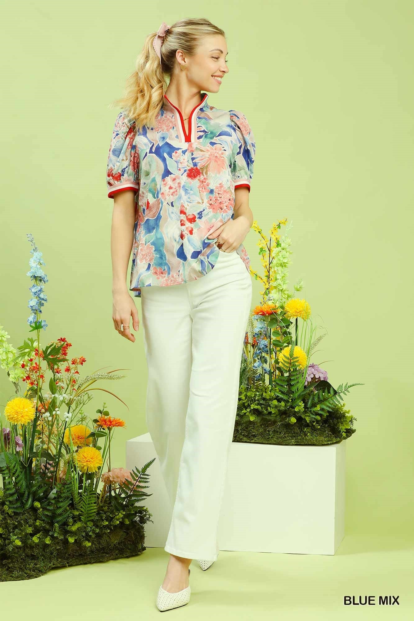 Umgee Jacquard Bloomscape Print Top