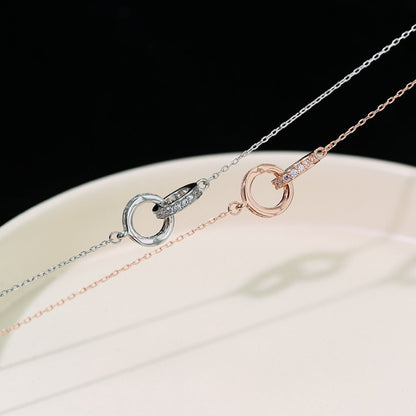 925 Sterling Silver Double Circle Pendant Necklace