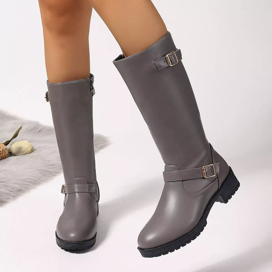 Round Toe Block Heels Boots
