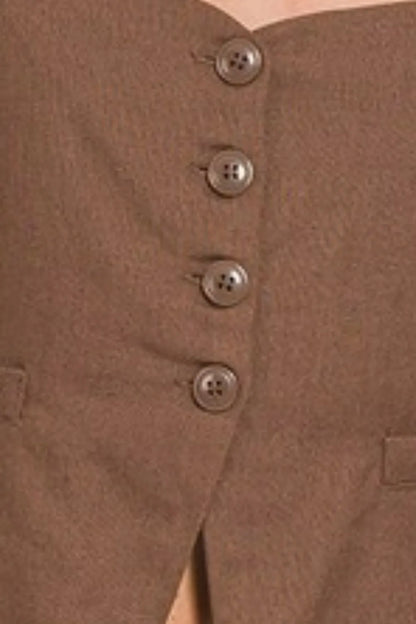 Zenana Linen Tie-back 4-button Vest with Lining