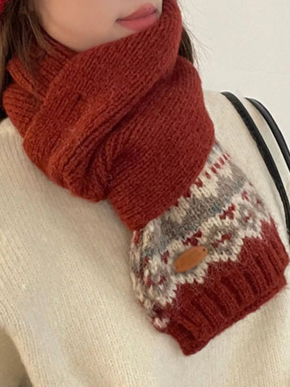 Nordic Pattern Knitted Winter Scarf
