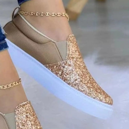 Sequin Round Toe Platform Slip-Ons