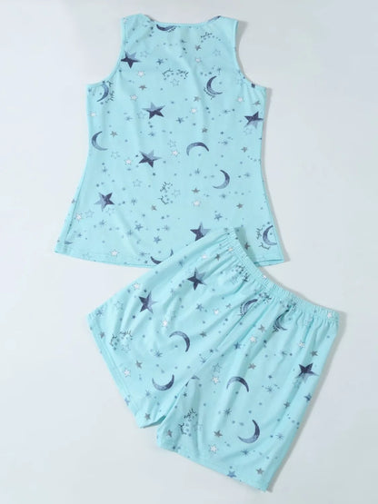 Printed Round Neck Top and Shorts Lounge Set