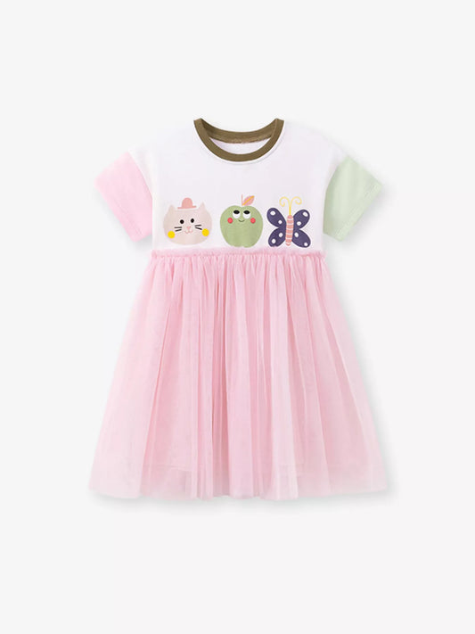 Children's Cartoon Short Sleeve Tulle Dress