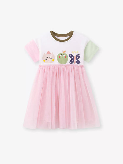 Children's Cartoon Short Sleeve Tulle Dress
