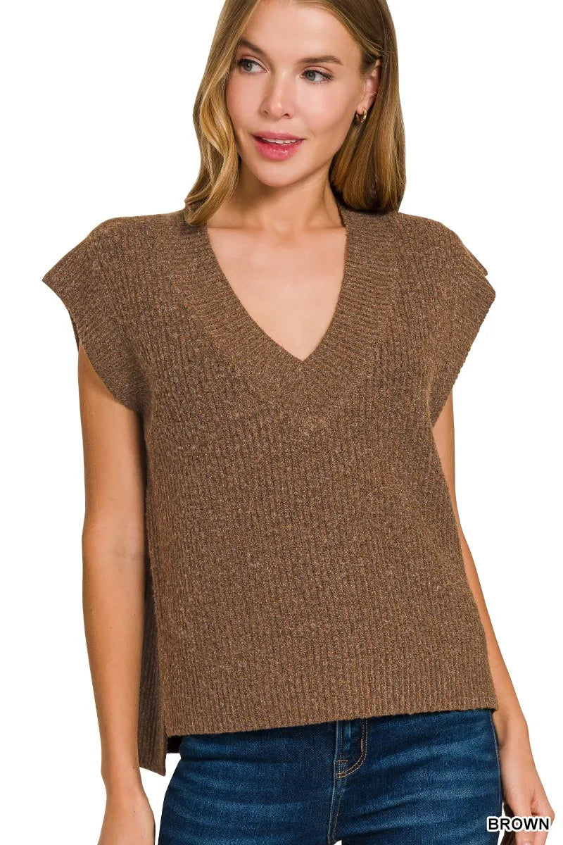 Zenana Oversized Sweater Vest with Side Slit