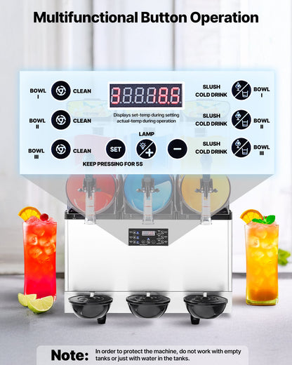 Commercial Slushy Machine 15Lx3 Tank Margarita Smoothie Frozen Drink Maker