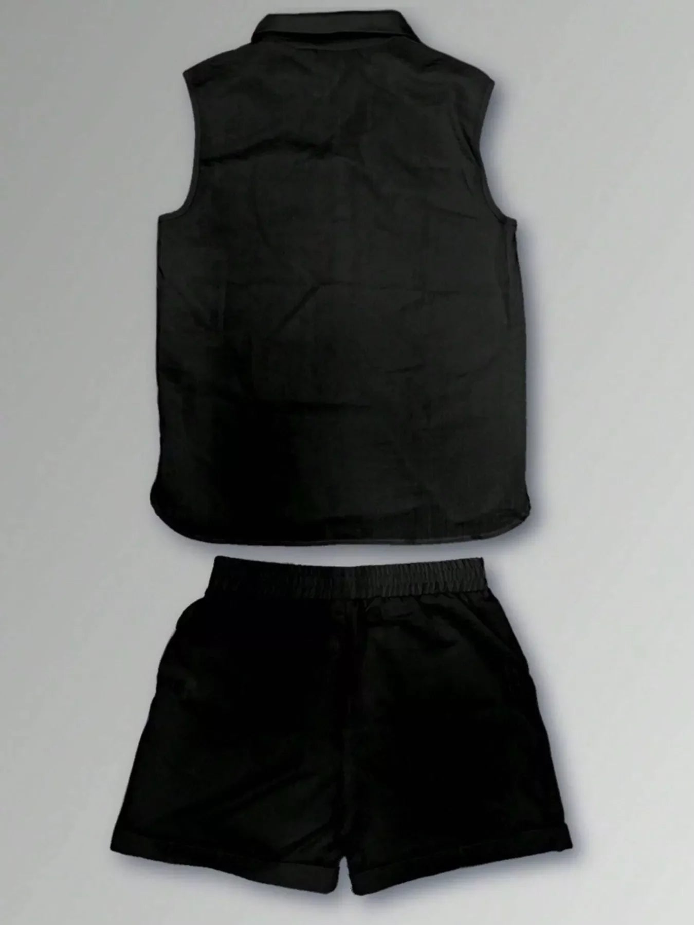 Men's Plus Size Casual Button Up Vest & Shorts Set