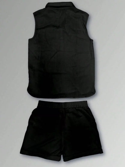 Men's Plus Size Casual Button Up Vest & Shorts Set