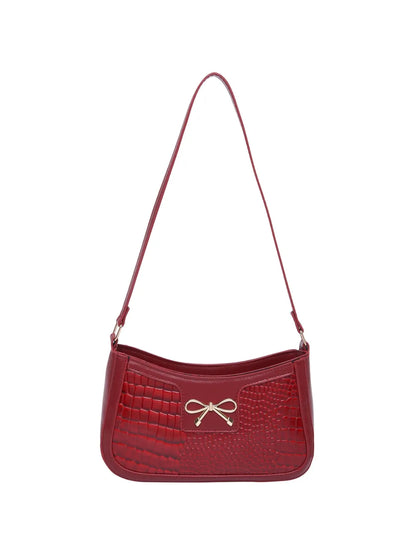 Crocodile Pattern Shoulder Bag with Bow Detail