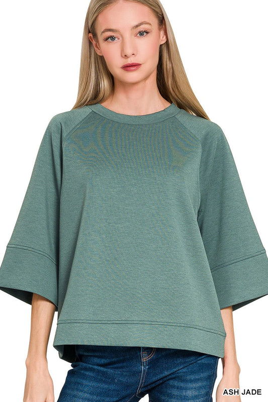 Zenana Scuba 3/4 Sleeve Pullover