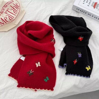 Butterfly Embroidered Knitted Scarf