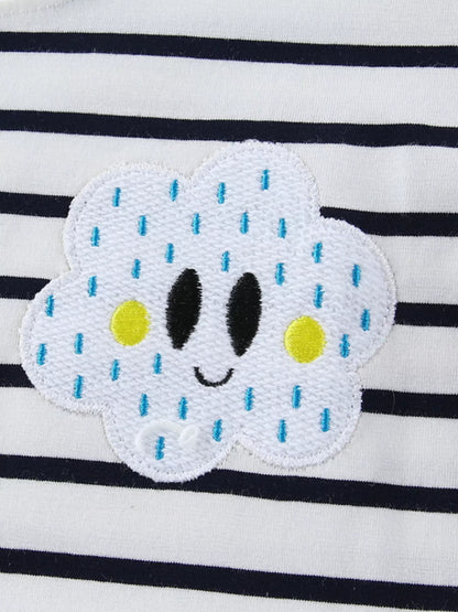 Children's Cute Appliques Striped Round Neck Dress