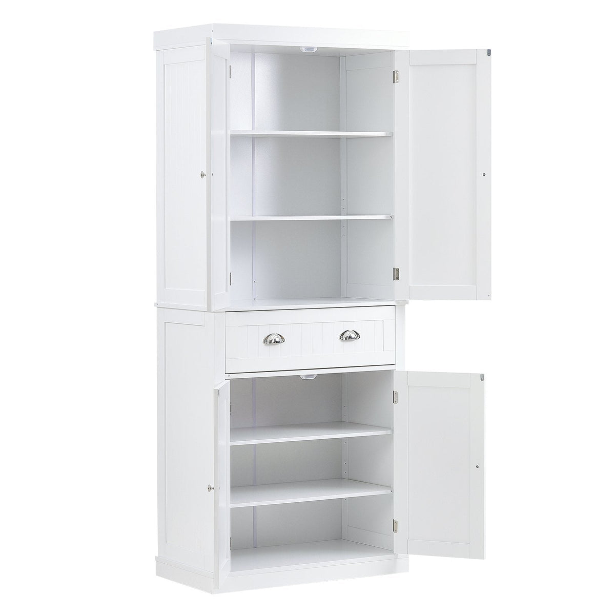 VEVOR  Kitchen Pantry Storage Cabinet, Freestanding Utility Cabinets With Doors, Drawer And 3 Adjustable Shelves, Tall Food Buffet Pantries For Kitchen, Living Room, Dinning Room, Laundry, White