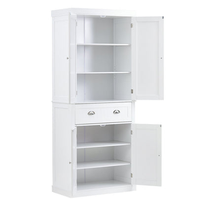 VEVOR  Kitchen Pantry Storage Cabinet, Freestanding Utility Cabinets With Doors, Drawer And 3 Adjustable Shelves, Tall Food Buffet Pantries For Kitchen, Living Room, Dinning Room, Laundry, White