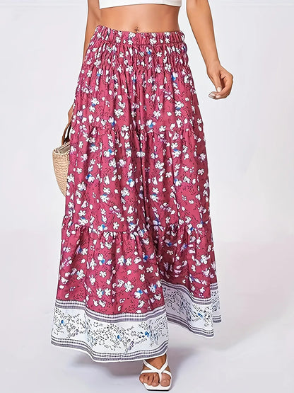 Full Size Tiered Printed Elastic Waist Skirt