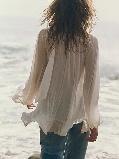 Sheer Ruffle Trim Beach Cover-Up