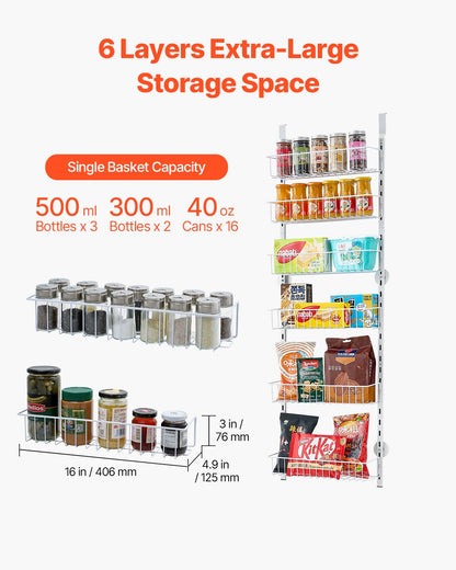 6-Tier Over The Door Pantry Organizer Hanging Storage Rack Adjustable Kitchen