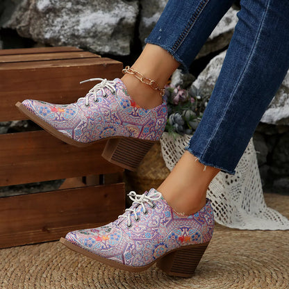 Point Toe Block Heels Ankle Boots