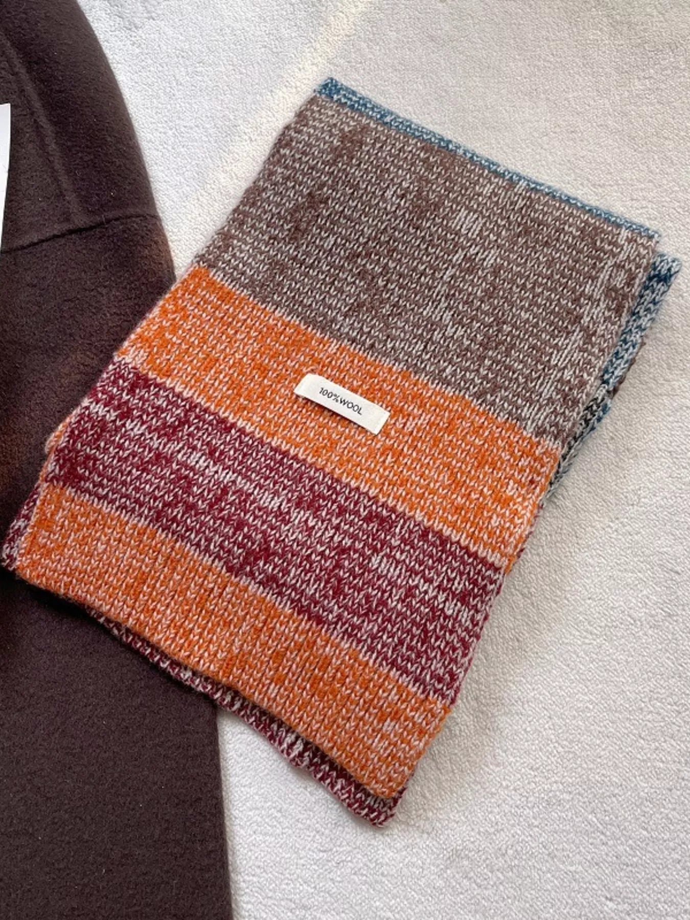 100% Wool Color Block Knitted Scarf