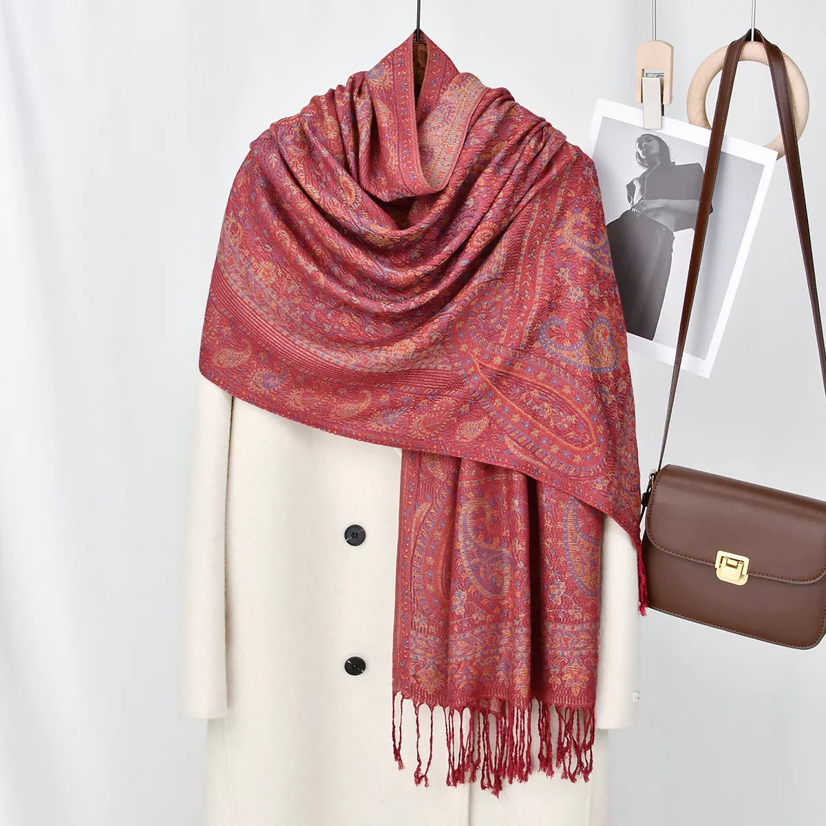 Paisley Patterned Raw Hem Scarf