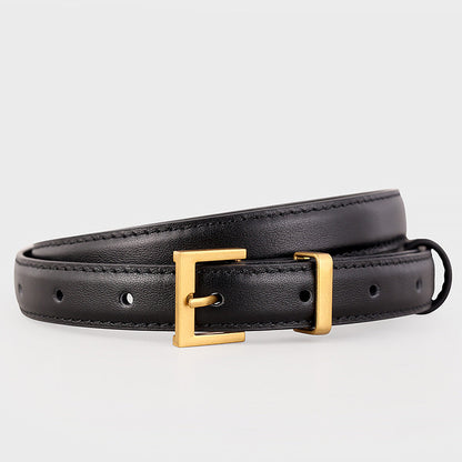 Leather Skinny Belt with Golden Buckle