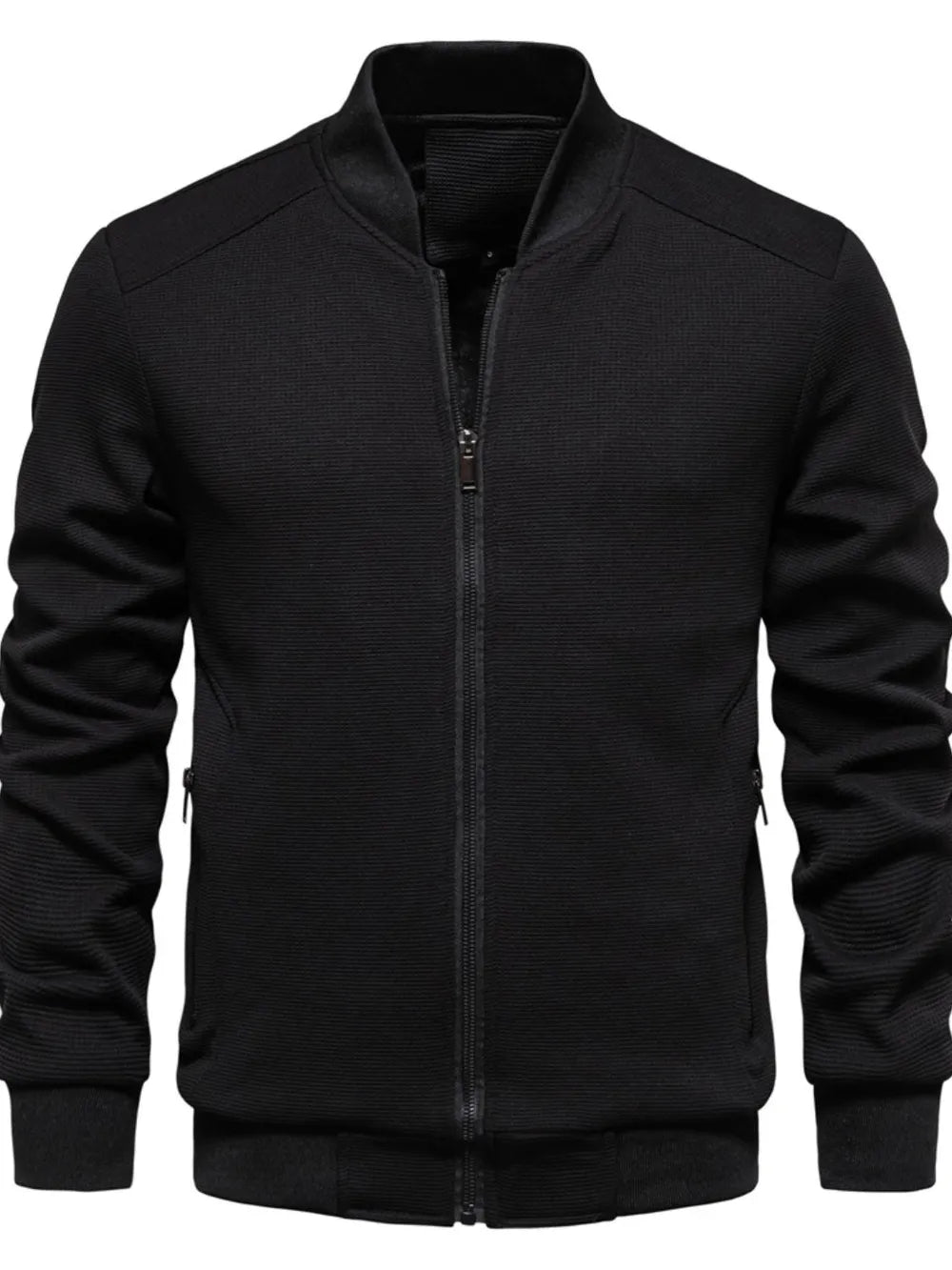 Men's Waffle Knit Baseball Collar Zip Up Jacket