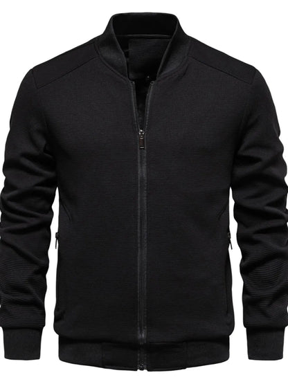 Men's Waffle Knit Baseball Collar Zip Up Jacket